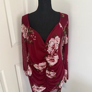 Floral Burgundy Dress sheer super sexy with bodysuit underneath